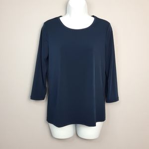 Chico's Navy Blue 3/4 Sleeve Scoop Neck Shirt size Small